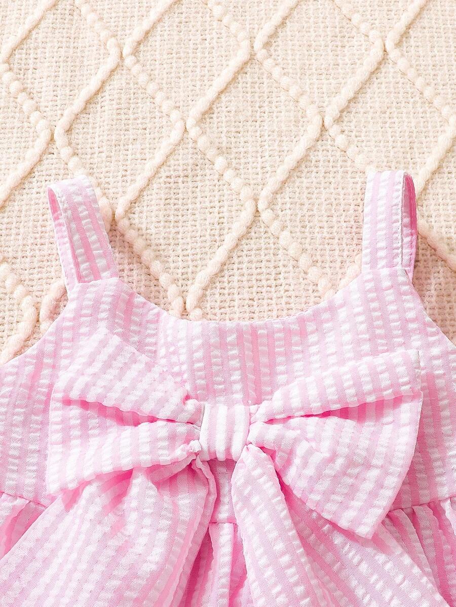 Baby Stripe Print Bow Front Cami Dress for Cute Summer Daily Wear