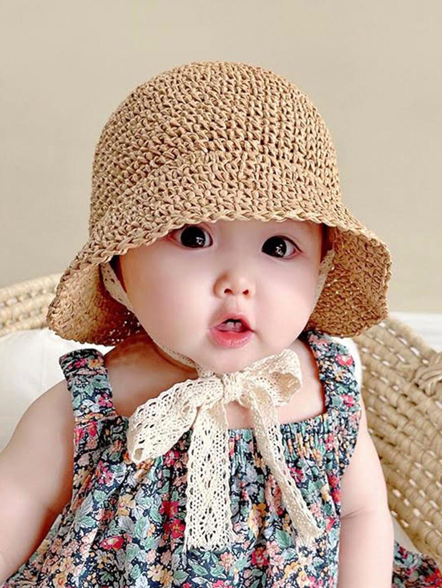1pc Knitted Lace Bow Sun Hat for Baby and Toddler Casual Wear