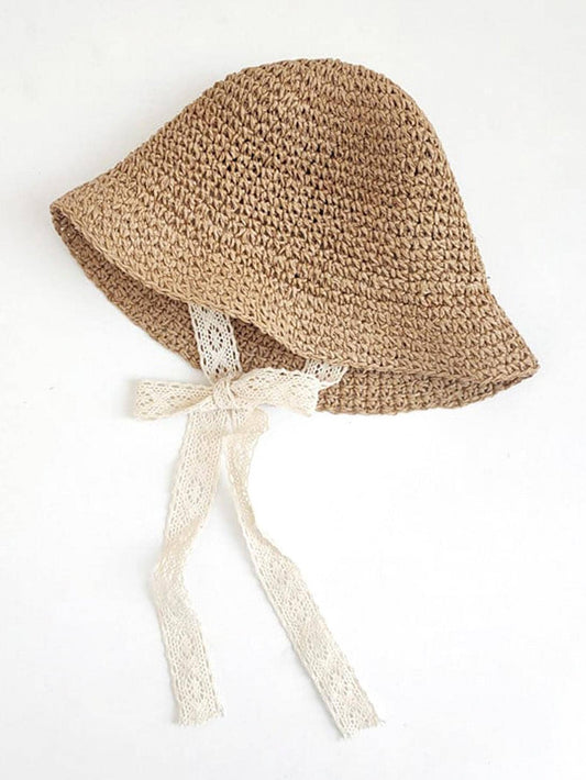 1pc Knitted Lace Bow Sun Hat for Baby and Toddler Casual Wear