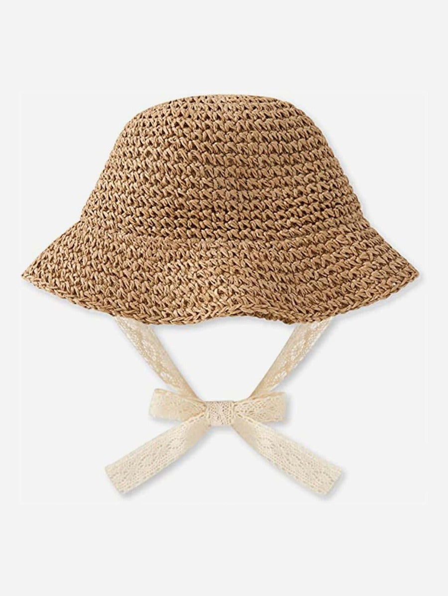 1pc Knitted Lace Bow Sun Hat for Baby and Toddler Casual Wear