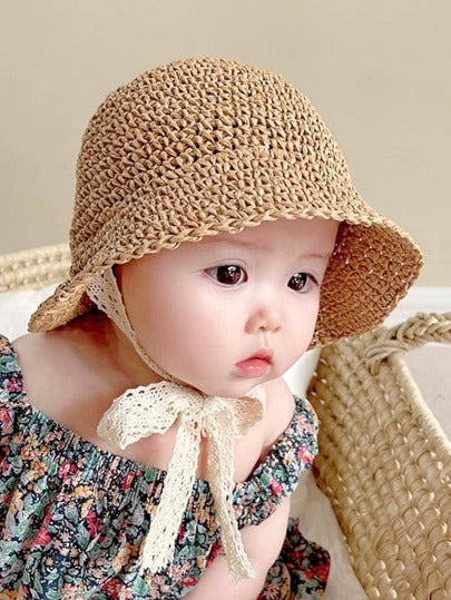 1pc Knitted Lace Bow Sun Hat for Baby and Toddler Casual Wear