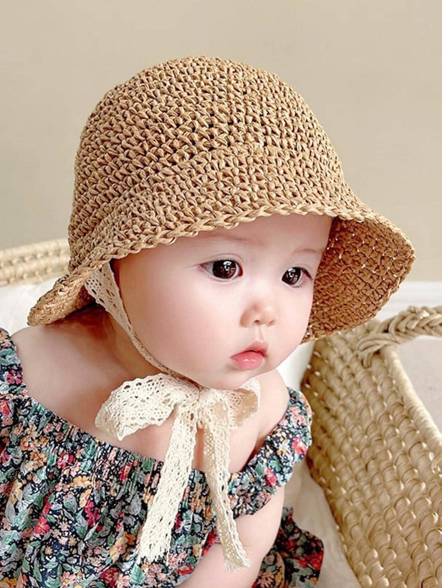 1pc Knitted Lace Bow Sun Hat for Baby and Toddler Casual Wear