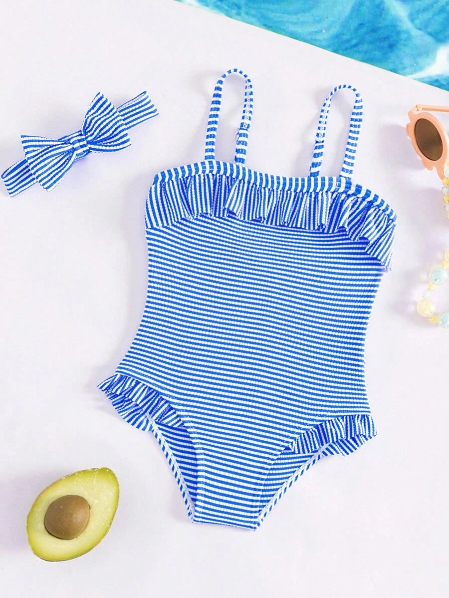 Summer Pool Swimwear Set For Kids Girls Striped One Piece Bathing Suit