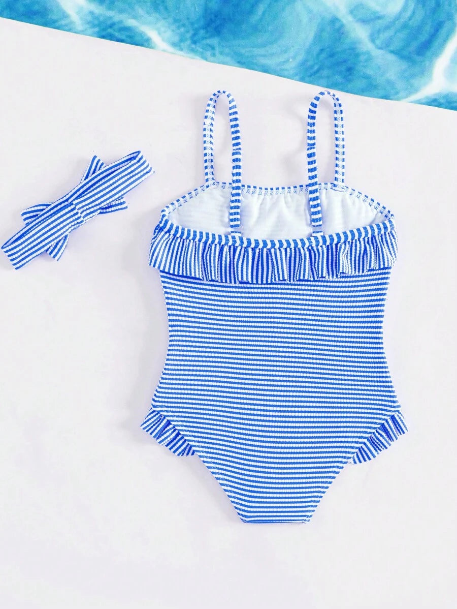 Summer Pool Swimwear Set For Kids Girls Striped One Piece Bathing Suit