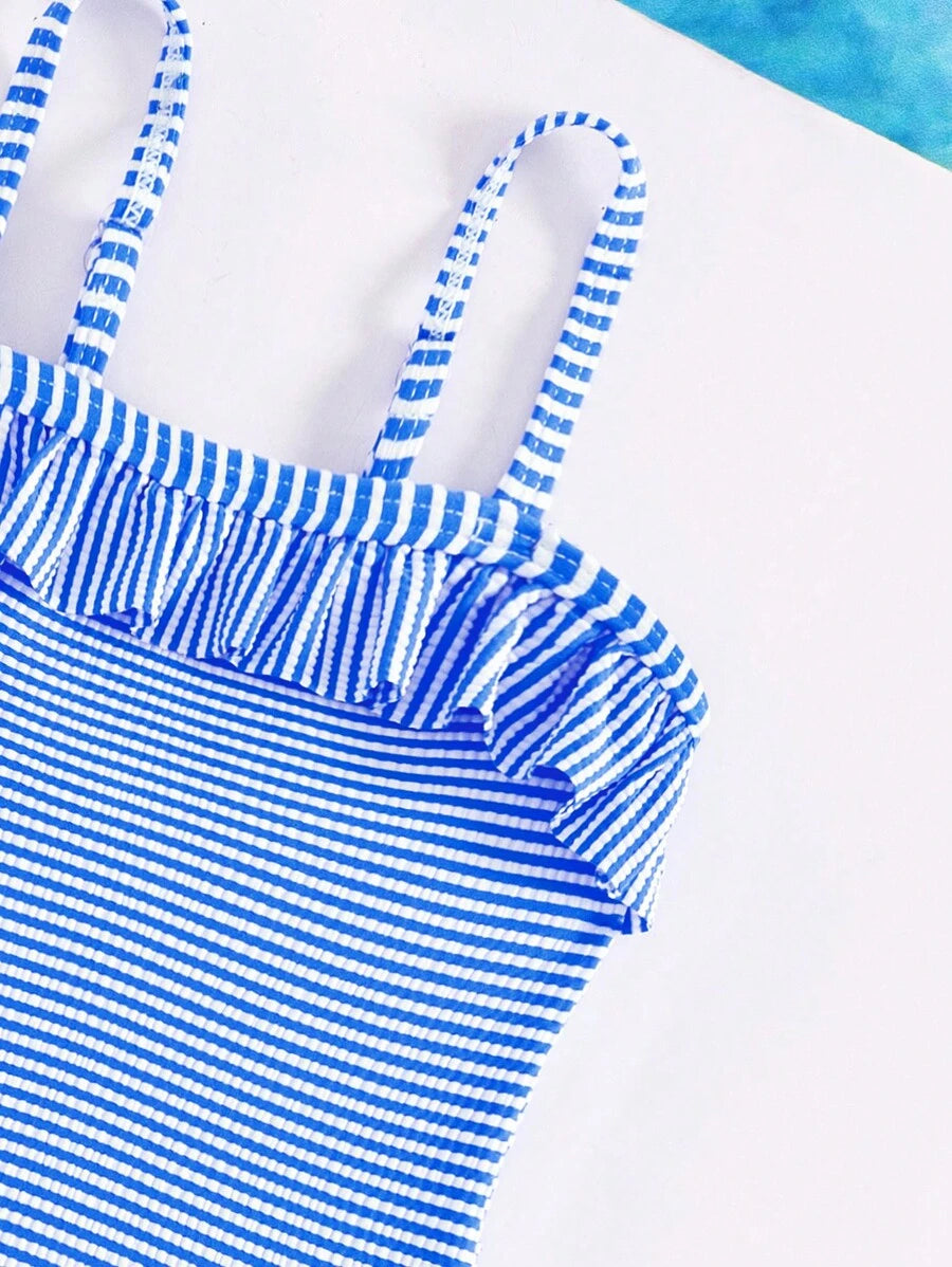 Summer Pool Swimwear Set For Kids Girls Striped One Piece Bathing Suit