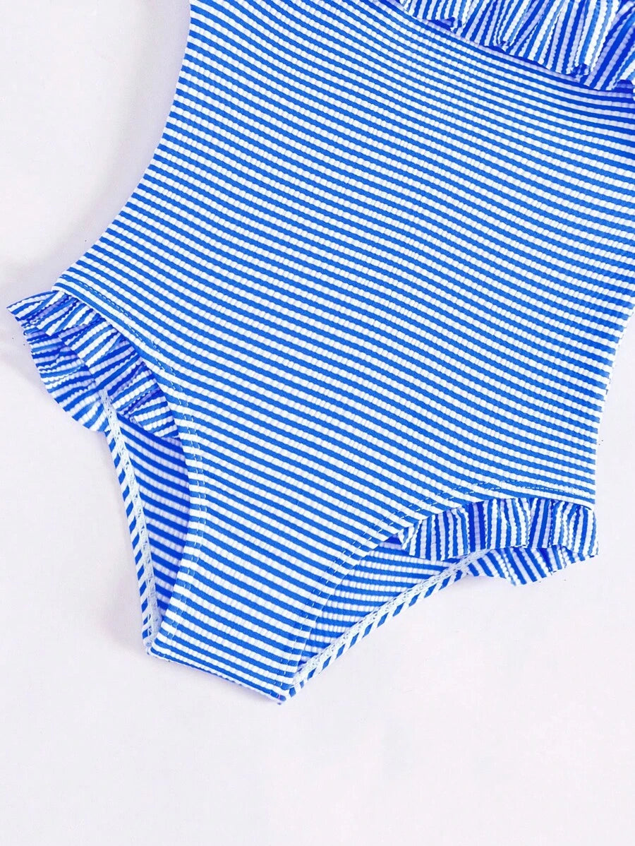 Summer Pool Swimwear Set For Kids Girls Striped One Piece Bathing Suit