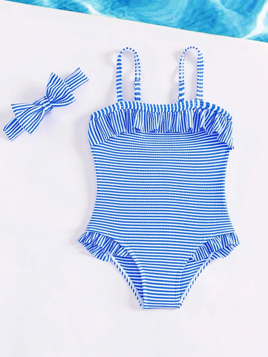 Summer Pool Swimwear Set For Kids Girls Striped One Piece Bathing Suit