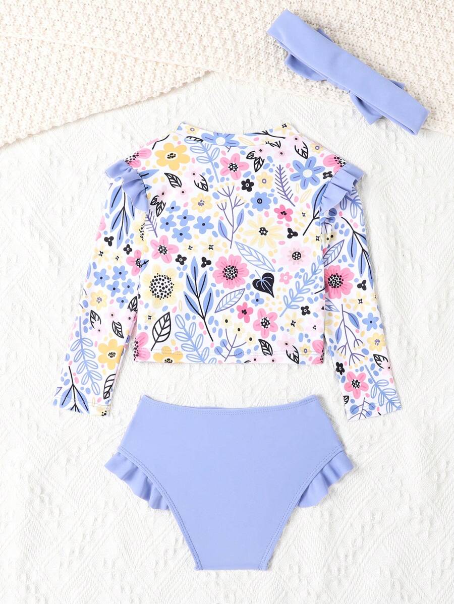 Ruffle Tankini Beachwear For Little Girls With Matching Headband