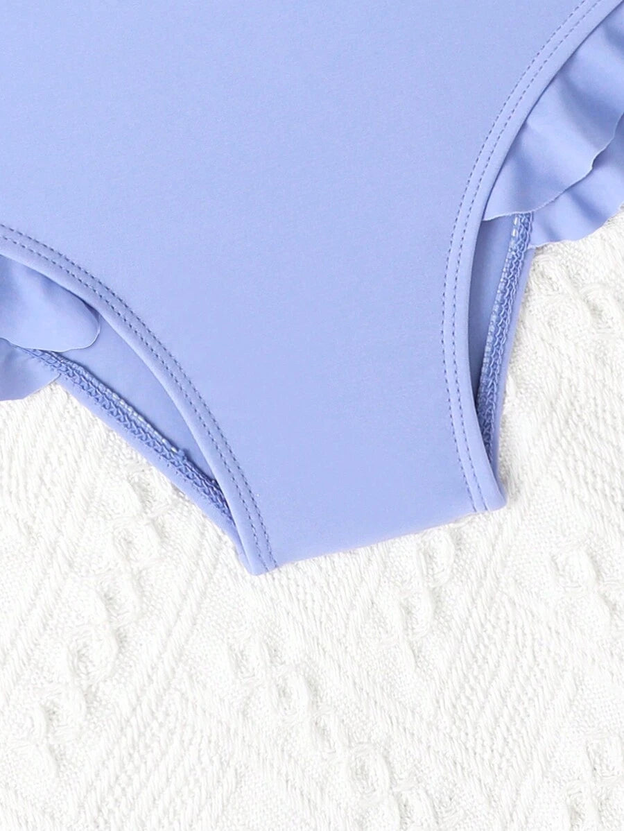 Ruffle Tankini Beachwear For Little Girls With Matching Headband