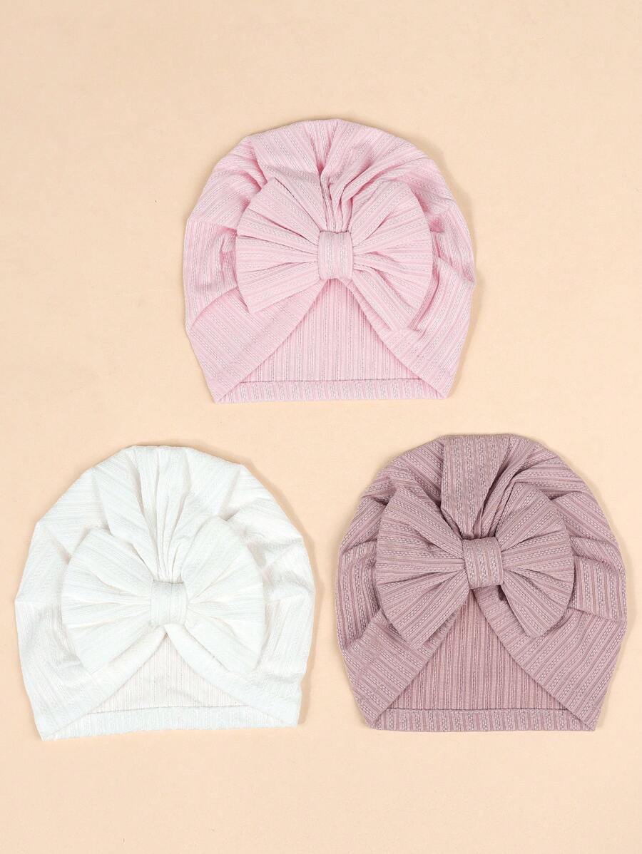 Plain Stretch Beanie Hat Set with Bow Knot for Cute Daily Wear