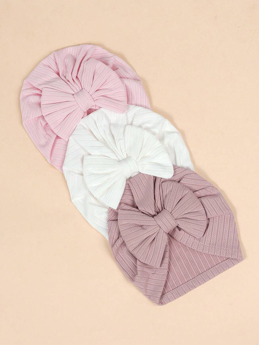 Plain Stretch Beanie Hat Set with Bow Knot for Cute Daily Wear