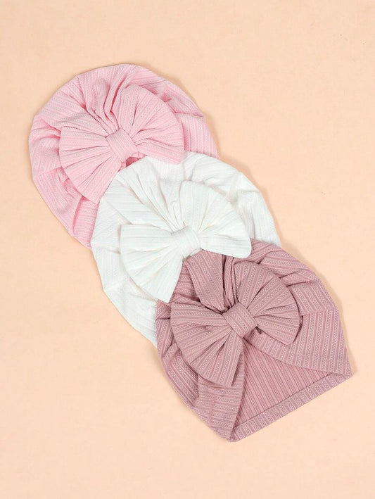 Plain Stretch Beanie Hat Set with Bow Knot for Cute Daily Wear