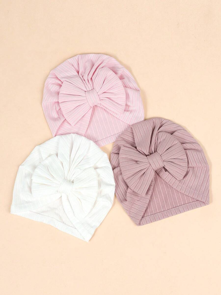 Plain Stretch Beanie Hat Set with Bow Knot for Cute Daily Wear