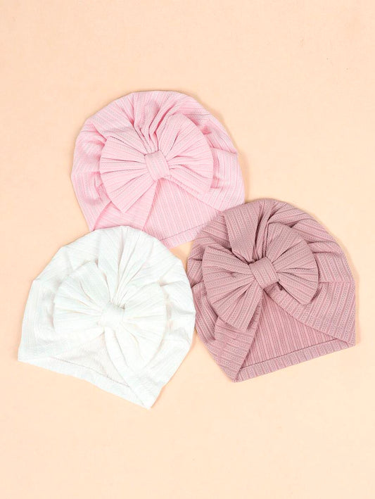Plain Stretch Beanie Hat Set with Bow Knot for Cute Daily Wear