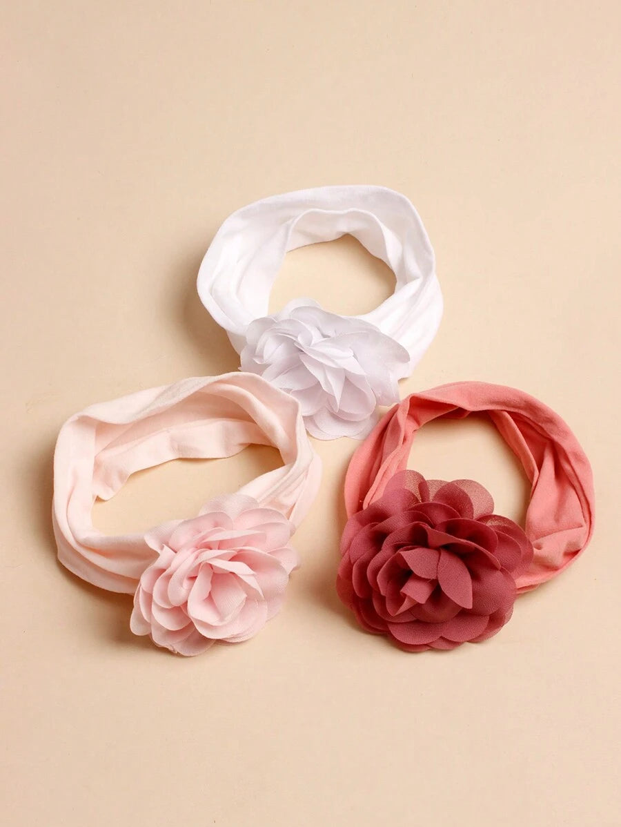 3pcs Rose Flower Pink Baby Headbands for Birthday and Valentines Wear