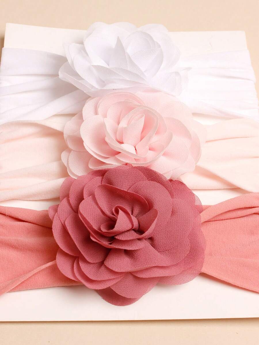 3pcs Rose Flower Pink Baby Headbands for Birthday and Valentines Wear