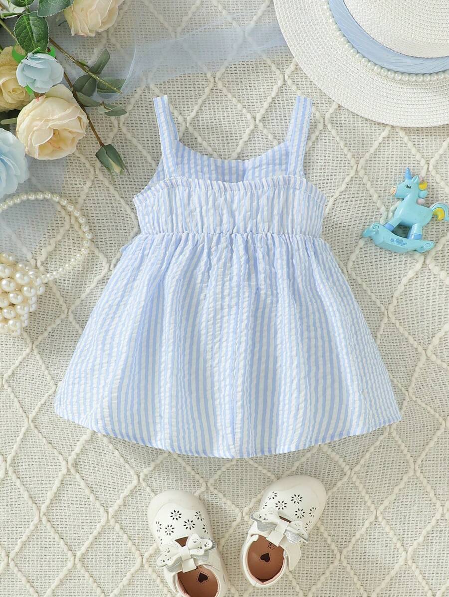 Baby Stripe Print Bow Front Cami Dress for Cute Summer Daily Wear