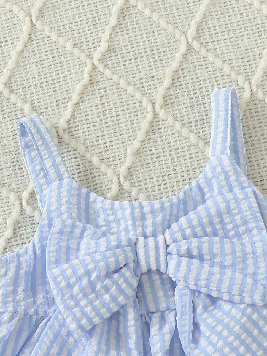 Baby Stripe Print Bow Front Cami Dress for Cute Summer Daily Wear