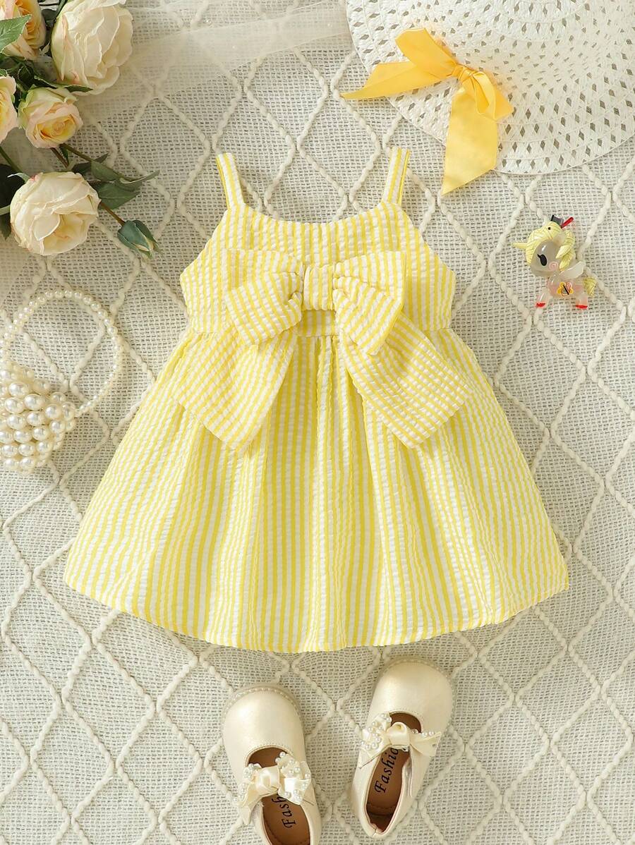 Baby Stripe Print Bow Front Cami Dress for Cute Summer Daily Wear