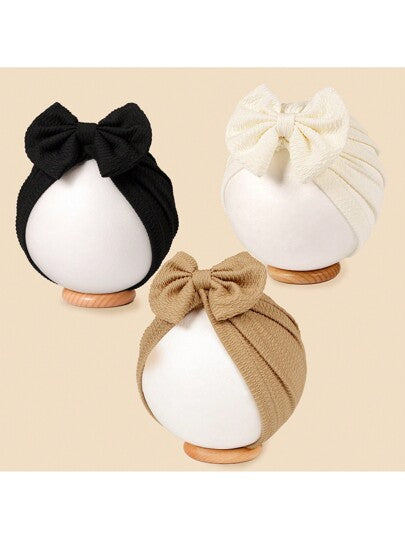 Jacquard Striped Bow Knot Beanie Hat Set for Cute Daily Wear