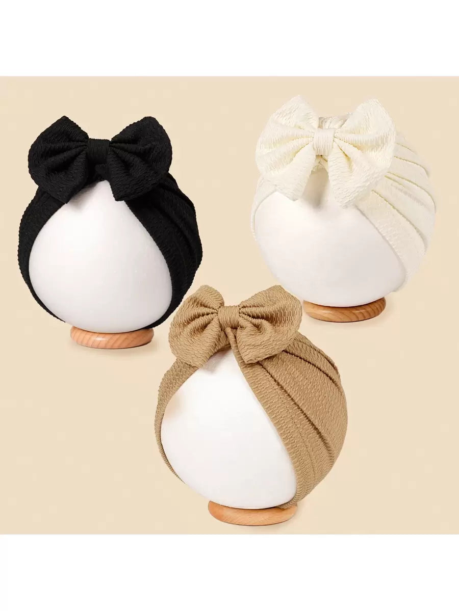 Jacquard Striped Bow Knot Beanie Hat Set for Cute Daily Wear