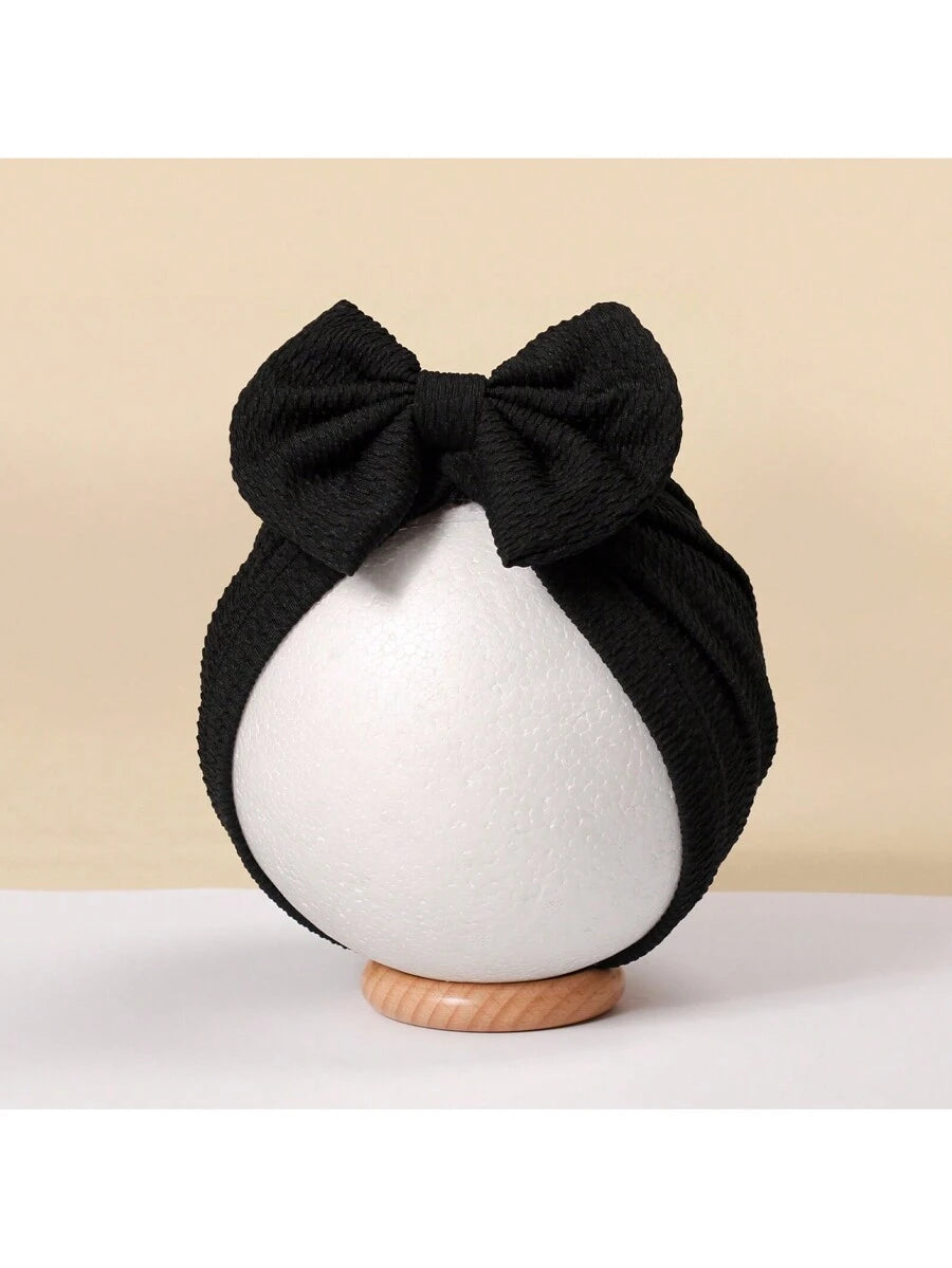 Jacquard Striped Bow Knot Beanie Hat Set for Cute Daily Wear