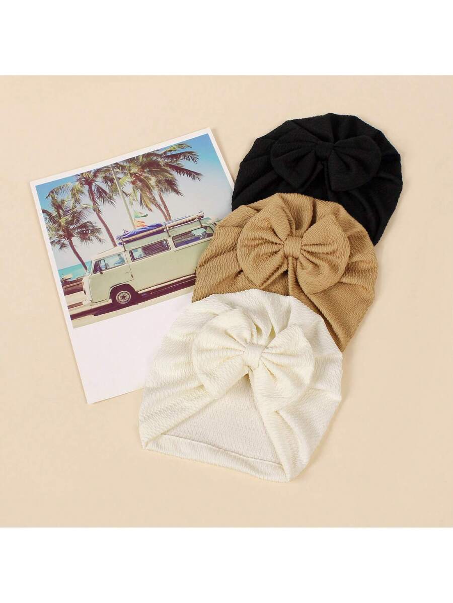 Jacquard Striped Bow Knot Beanie Hat Set for Cute Daily Wear