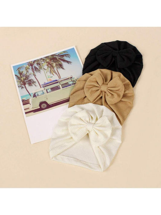 Jacquard Striped Bow Knot Beanie Hat Set for Cute Daily Wear