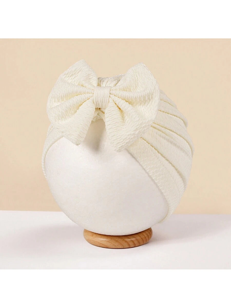 Jacquard Striped Bow Knot Beanie Hat Set for Cute Daily Wear