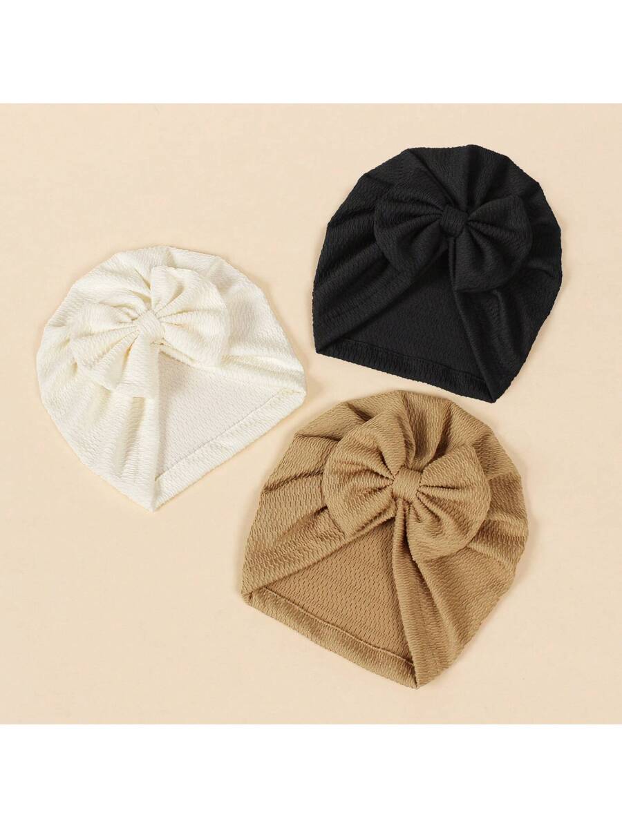 Jacquard Striped Bow Knot Beanie Hat Set for Cute Daily Wear