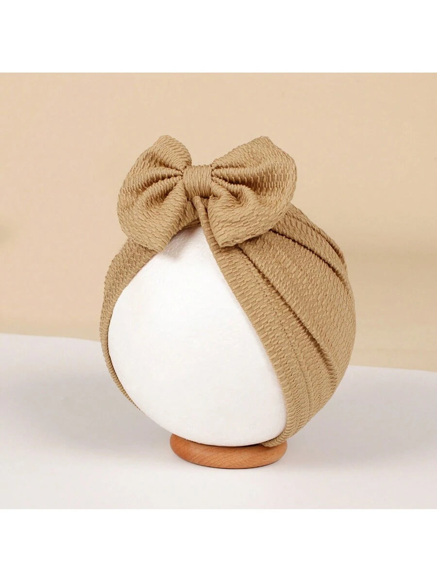 Jacquard Striped Bow Knot Beanie Hat Set for Cute Daily Wear