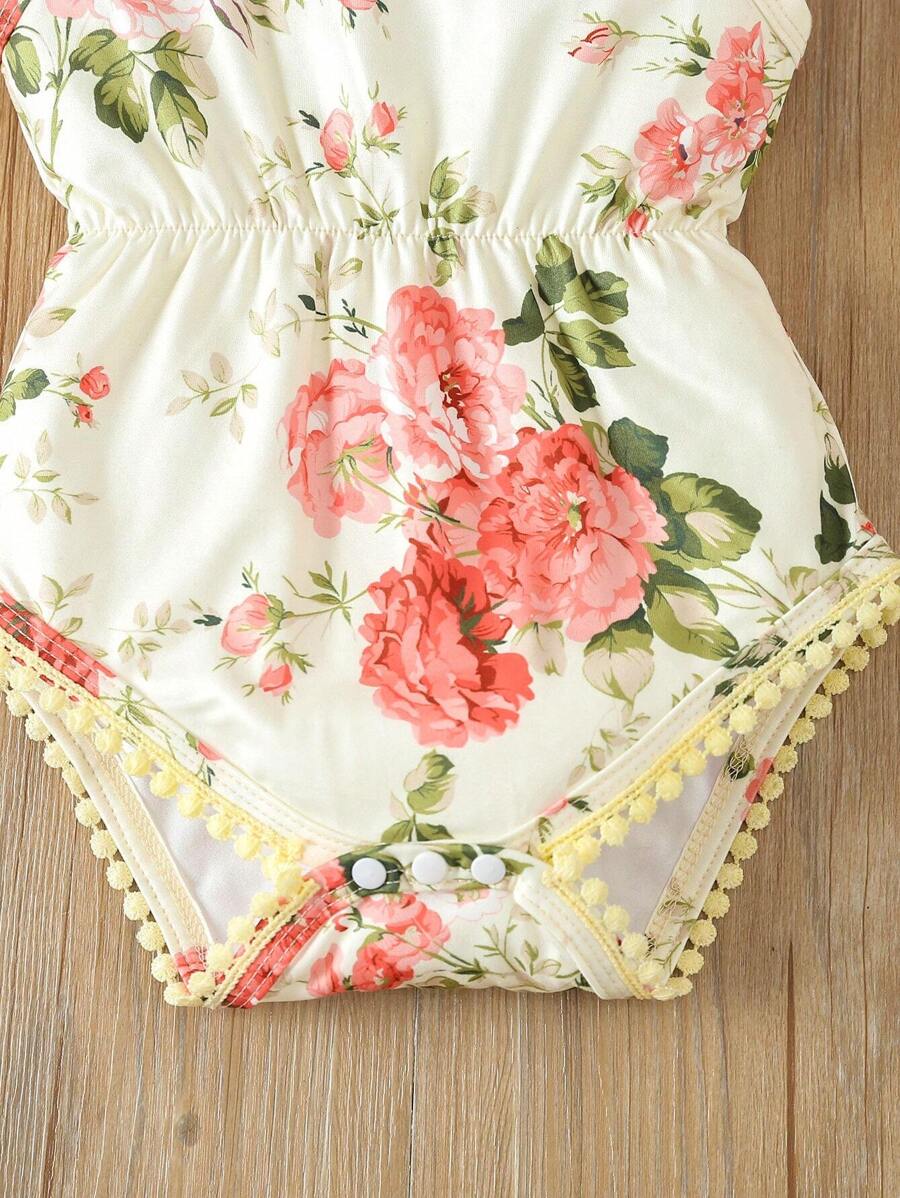 Baby Girl Floral Print Bodysuit With Matching Headband Cute Everyday Outfit