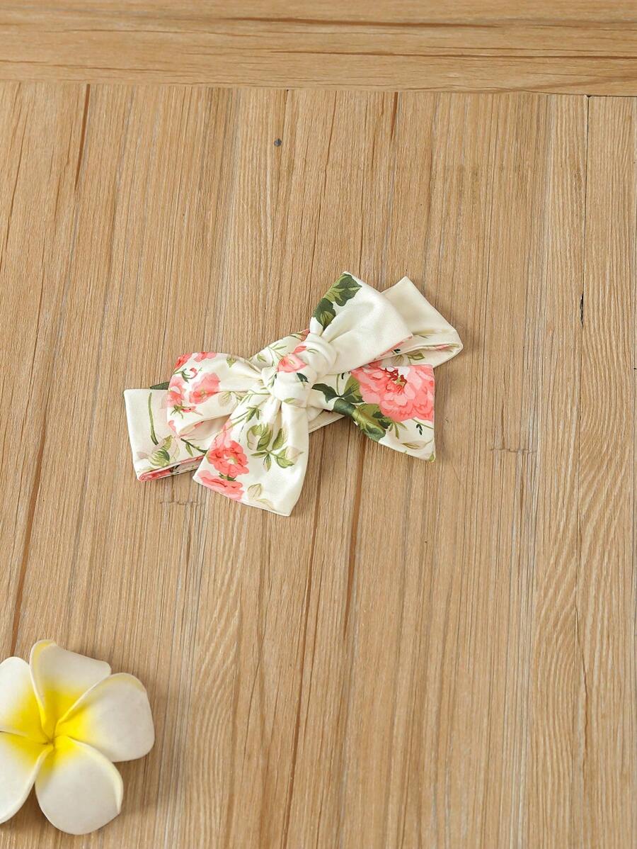 Baby Girl Floral Print Bodysuit With Matching Headband Cute Everyday Outfit