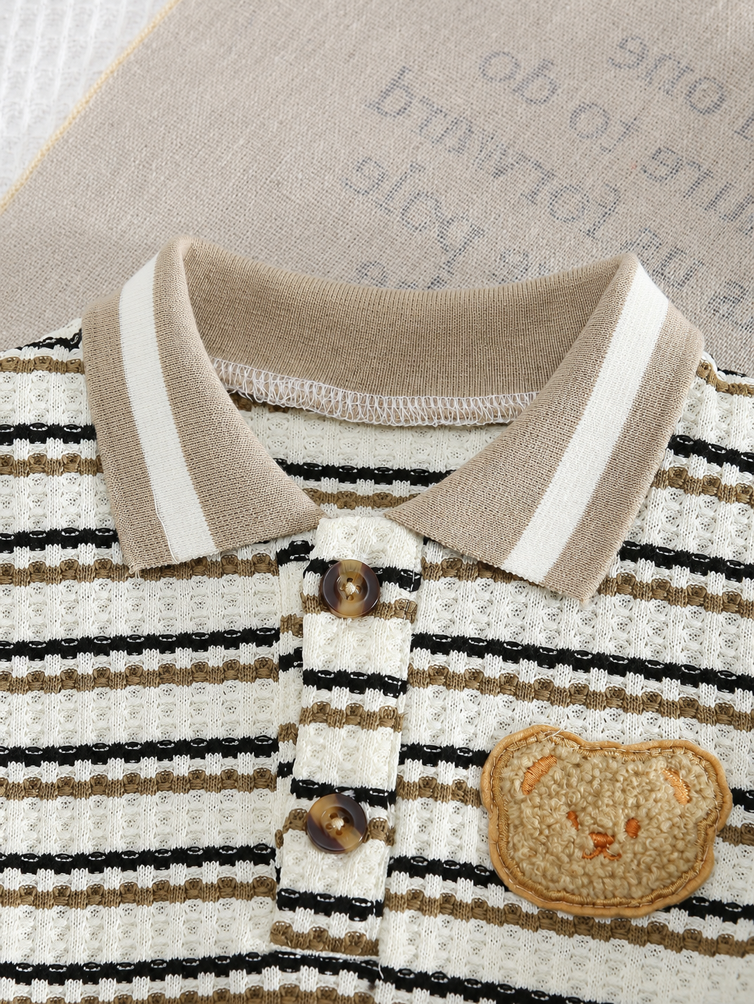 Playful Pals Baby Boy Khaki OOTD: Textured V-Neck and Striped Outfit