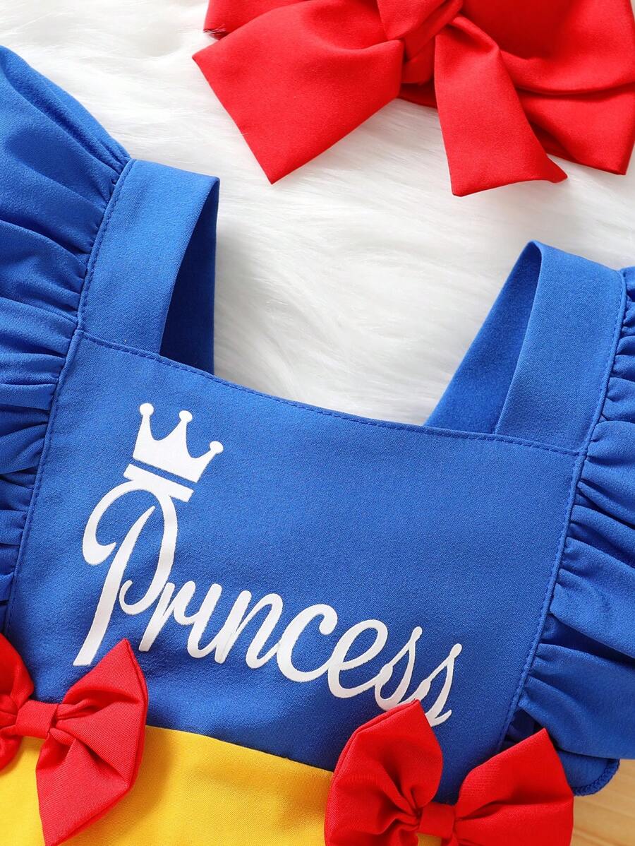 Baby Girl Crown And Letter Print Dress With Headband Cute Summer Outfit