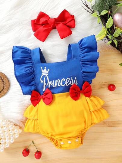 Baby Girl Crown And Letter Print Dress With Headband Cute Summer Outfit