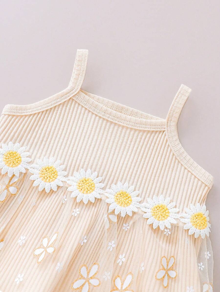 Baby Girl Daisy Embroidered Tank Top & Shorts Set - Vintage Summer Outfit