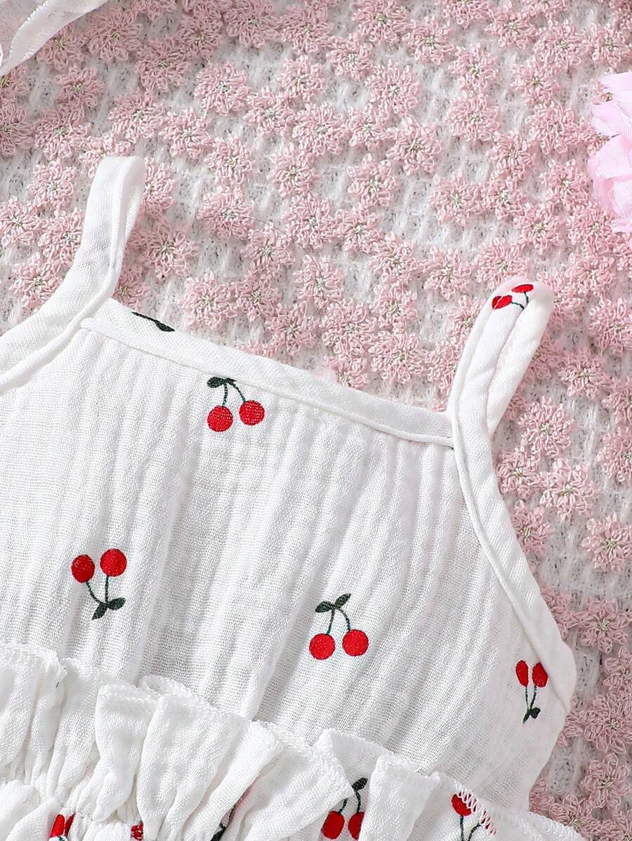 Baby Girl Cherry Print Romper - Sweet Sleeveless Summer Jumpsuit