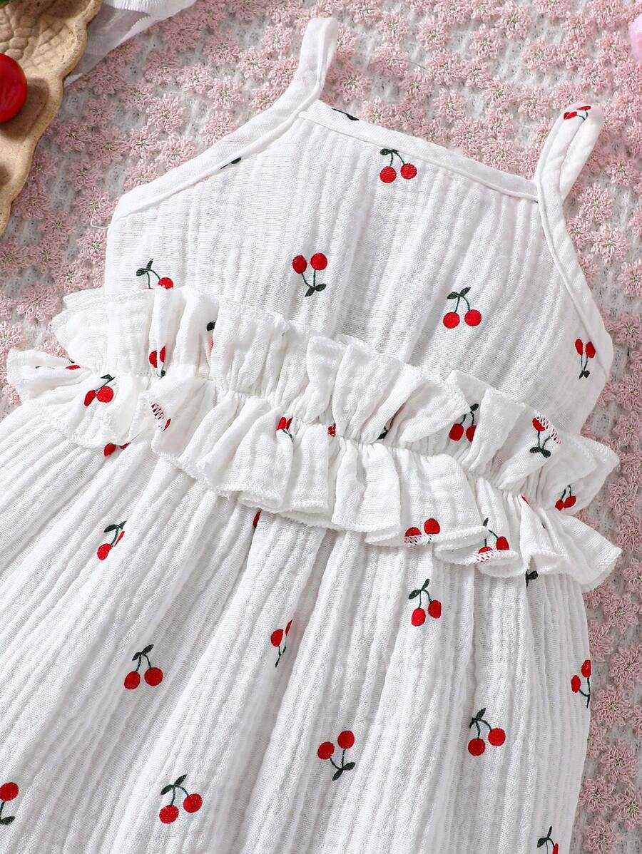 Baby Girl Cherry Print Romper - Sweet Sleeveless Summer Jumpsuit