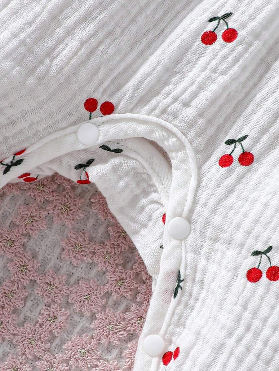 Baby Girl Cherry Print Romper - Sweet Sleeveless Summer Jumpsuit