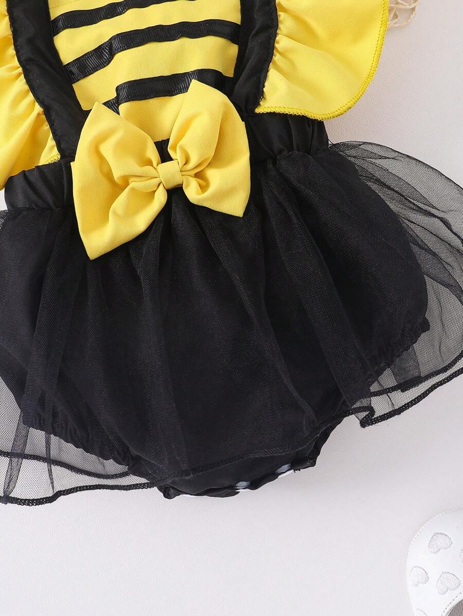 Mesh Tutu Suspender Bodysuit with Bow Detail for Cute Spring and Summer Wear
