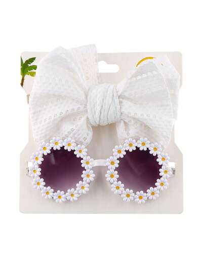 2 Pcs Kids Fashion Glasses & Headband Set - Cute Bow Hair Clips, Personalized Baby Unisex Outdoor Head Accessories