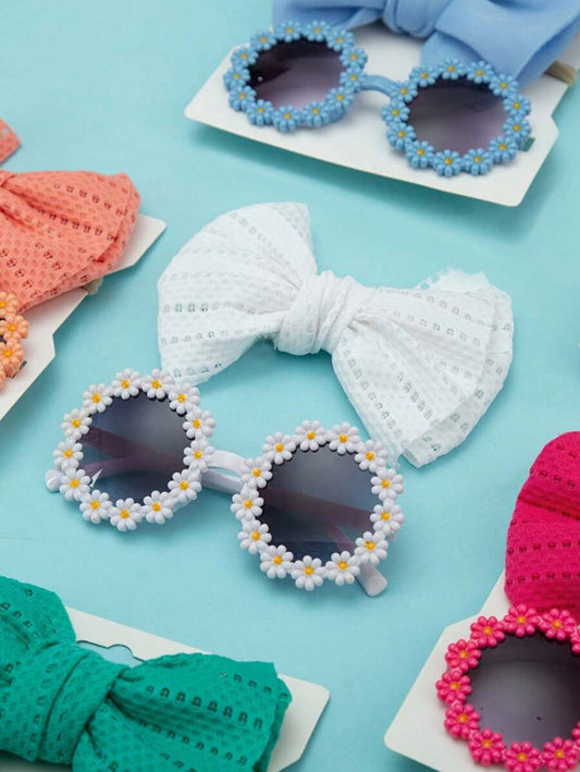 2 Pcs Kids Fashion Glasses & Headband Set - Cute Bow Hair Clips, Personalized Baby Unisex Outdoor Head Accessories