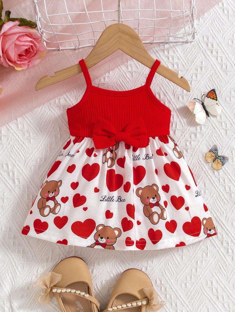 Baby Floral Print Bow Front Cami Dress for Cute Summer Outings and Daily Wear
