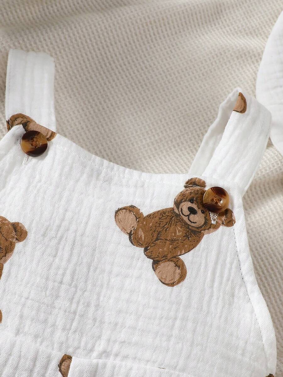 Infant Boy Bear Graphic Overalls - Charming Animal Motif One-Piece Outfit