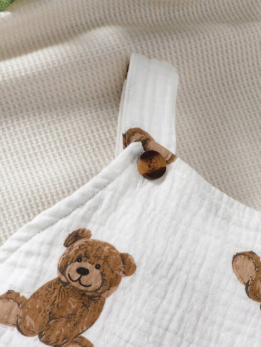 Infant Boy Bear Graphic Overalls - Charming Animal Motif One-Piece Outfit