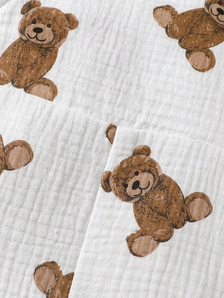 Infant Boy Bear Graphic Overalls - Charming Animal Motif One-Piece Outfit