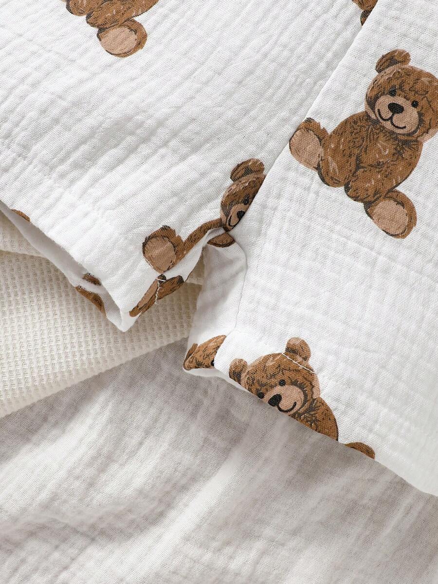 Infant Boy Bear Graphic Overalls - Charming Animal Motif One-Piece Outfit