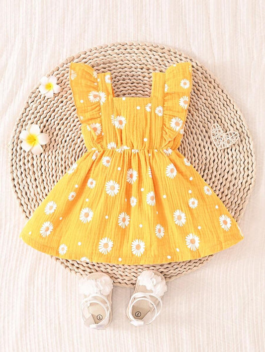 Baby Daisy Print Ruffled Hem Dress for Cute Summer Daily Wear
