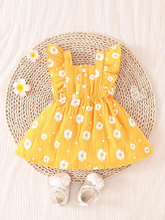 Baby Daisy Print Ruffled Hem Dress for Cute Summer Daily Wear
